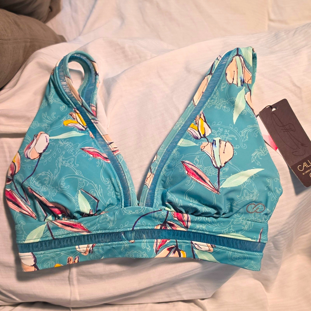 NWT Calia Long Line Top Garden Gate Bikini Floral Small Carrie Underwood $45 RT